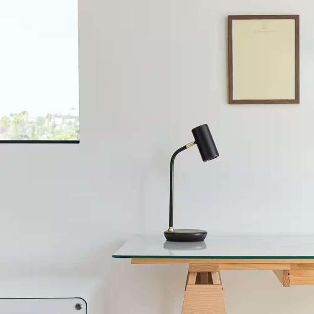Ezra 16.5 in. Classic Black Dimmable LED Industrial Desk Lamp with Wireless Charging Pad and Adjustable Lamp Head