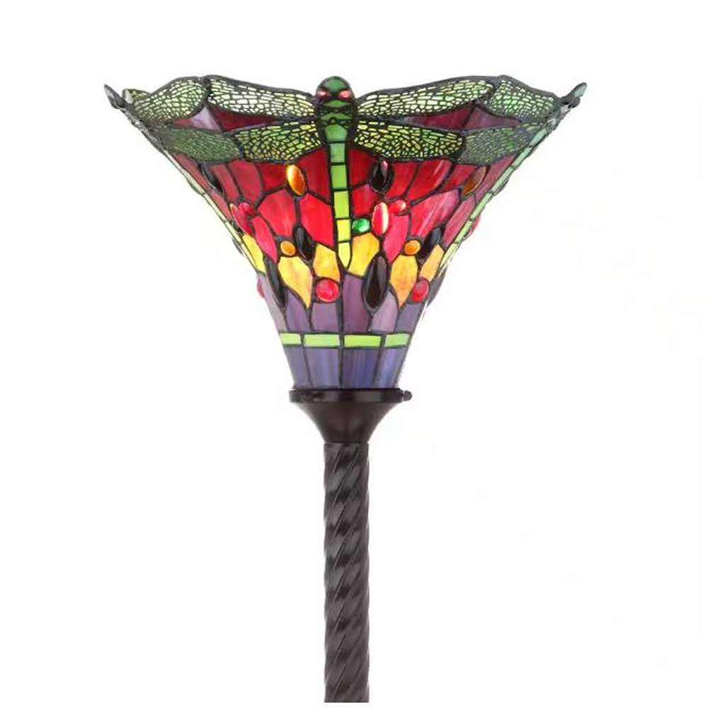 Dragonfly Tiffany-Style 71 in. Bronze/Green Torchiere Floor Lamp